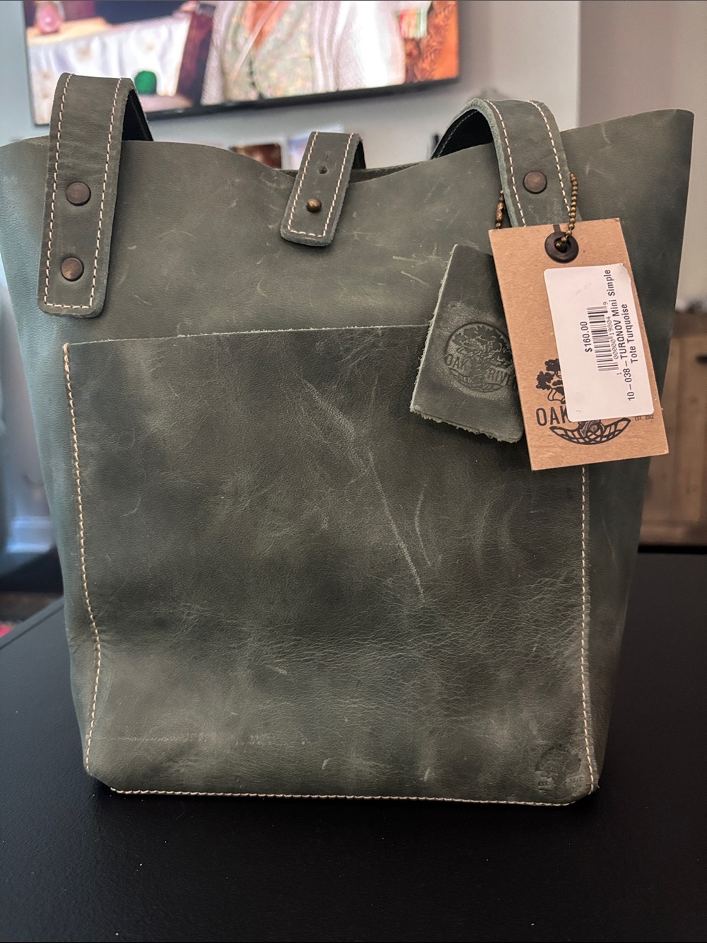 Olive Green Leather Tote
